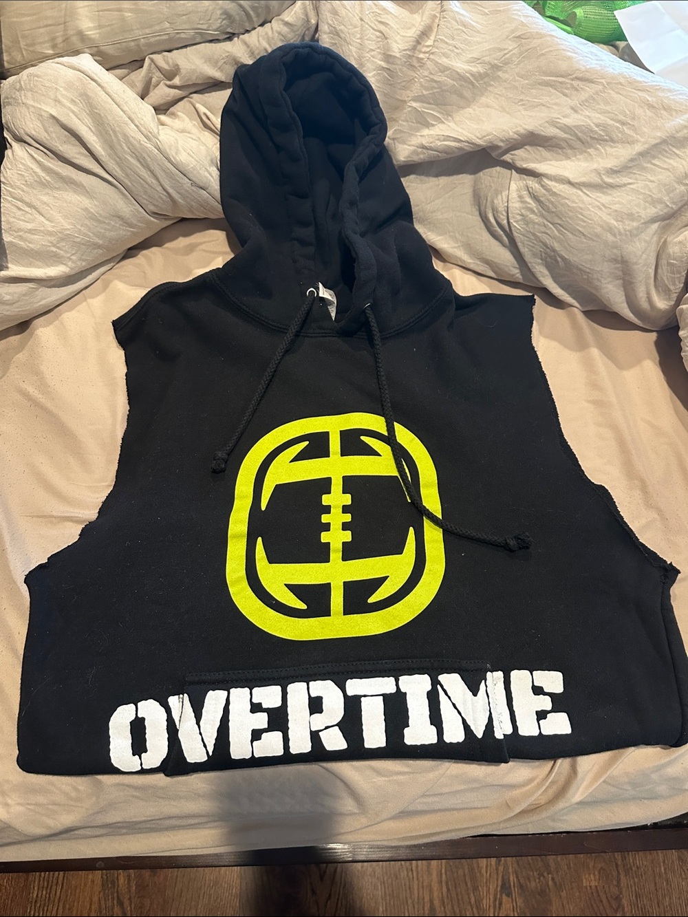 Overtime Black & Neon Yellow Sleeveless Hoodie - Kids Sweatshirt